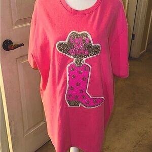 Let’s Go Girls Sequin Washed Tee-Pink